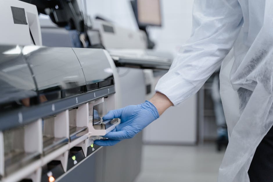 A technician running quality-control testing on cannabis extract